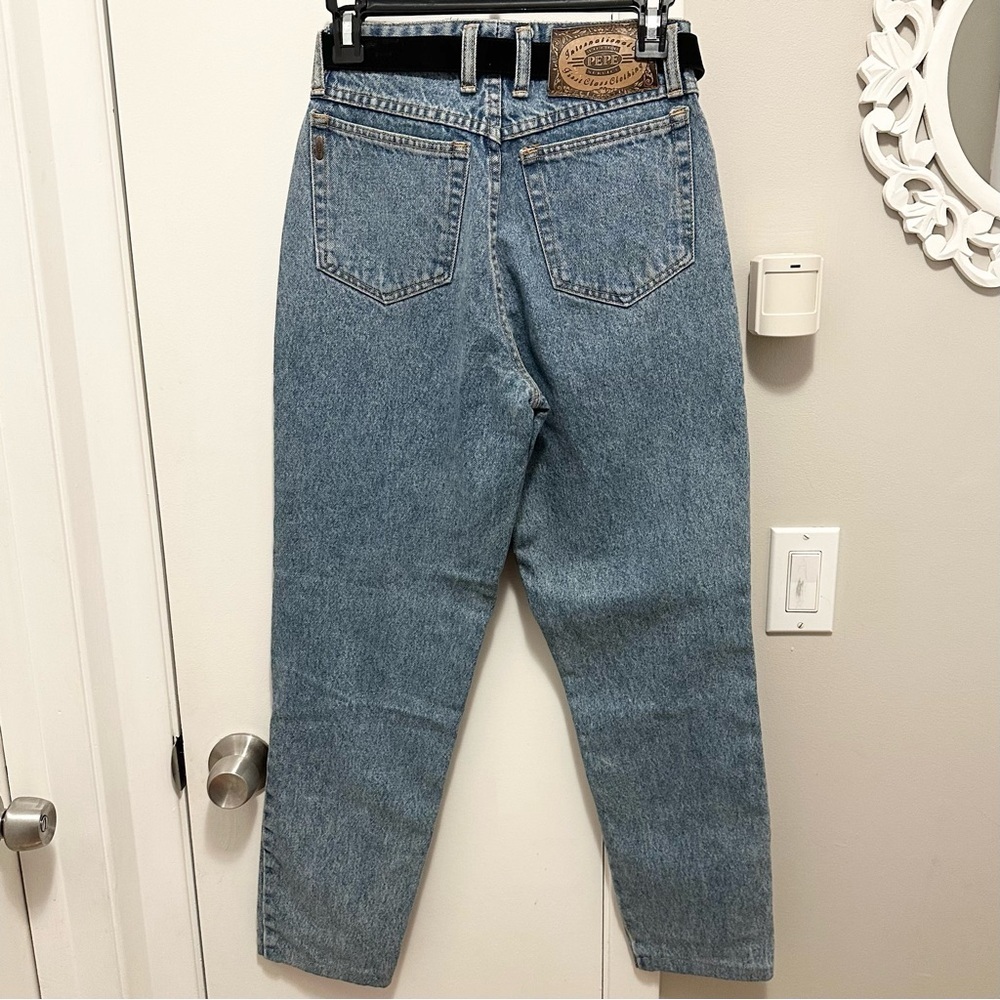 Vintage 80's PEPE Suede Chaps Patchwork Denim Jeans w/ Belt Jrs 7/8 Women’s 0/2 - Picture 3 of 11